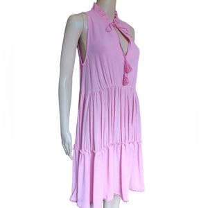 Kasia Womens Sleeveless Pink Aline Midi Dress Tasseled Keyhole Neck Size Large